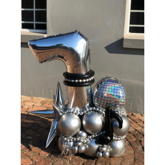 Silver Disco Balloon Tower
