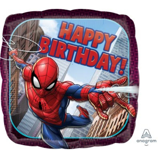 Square Spiderman Happy Birthday foil balloon