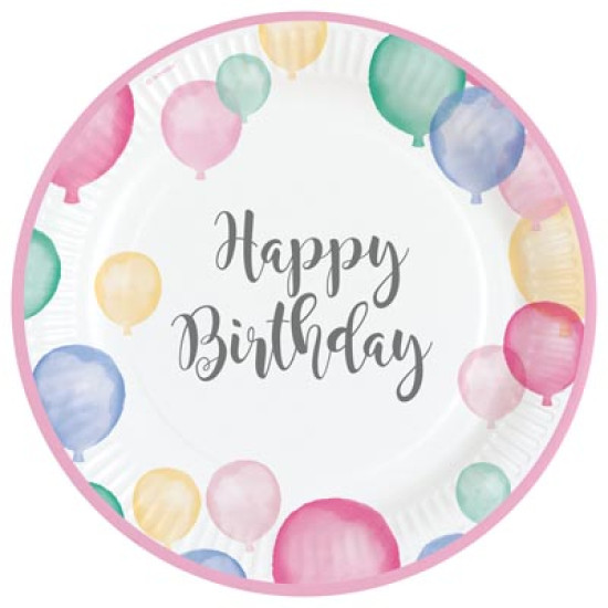 Happy Birthday Pastel Paper Plates- 8