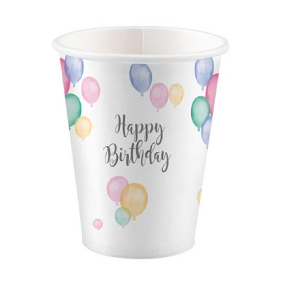 Happy Birthday Pastel Paper Cups- 8