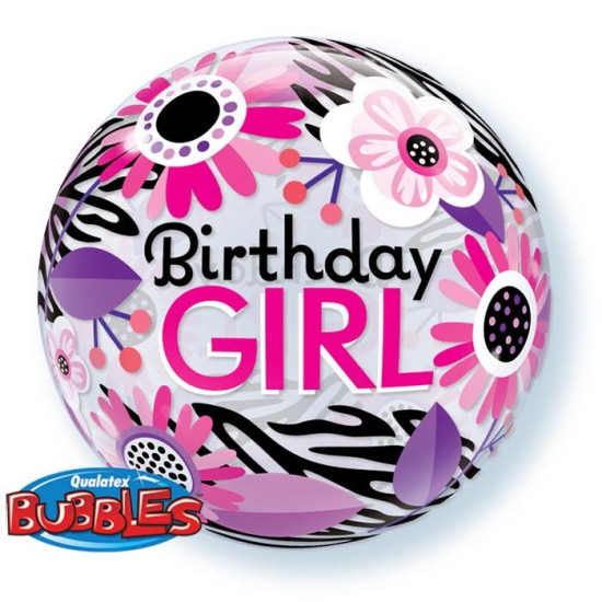 22 INCH SINGLE BUBBLE BDAY GIRL FLO ZEBRA