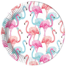 TROPICAL FLAMINGO PAPER PLATES 23CM- 8CT