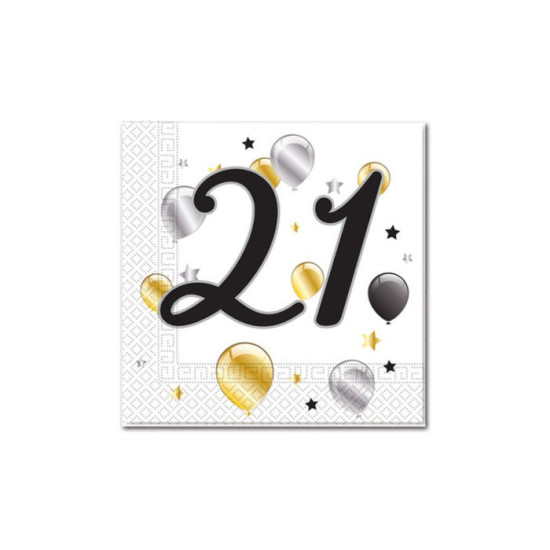 MILESTONE 21 BDAY BALLOON&STR TWO PLY NAPKIN -20CT