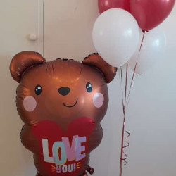 Standing Love Bear and 5 Balloon Bouquet