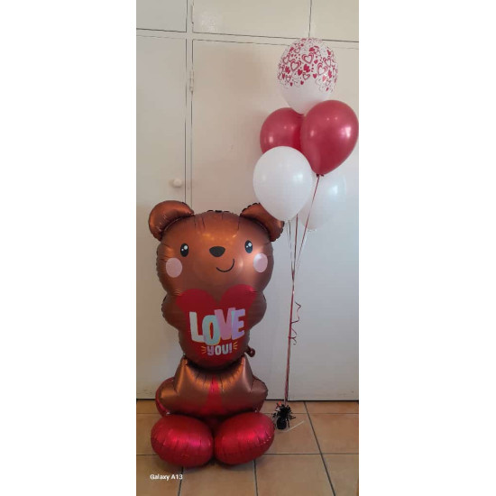 Standing Love Bear and 5 Balloon Bouquet