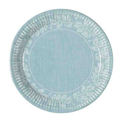 TURQUOISE FABRIC FLOWERS PAPER PLATES 20CM- 8CT