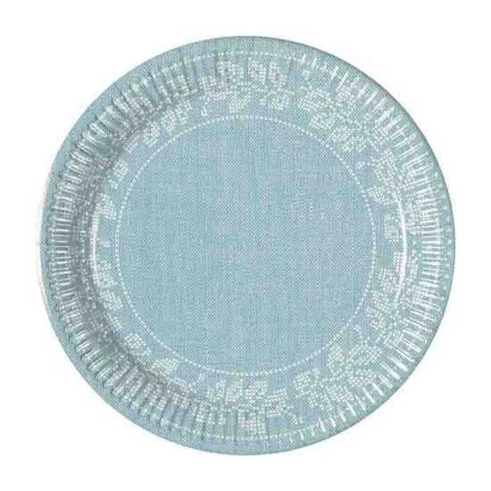 TURQUOISE FABRIC FLOWERS PAPER PLATES 20CM- 8CT