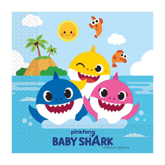 BABY SHARK TWO PLY PAPER NAPKINS 33X33CM- 20CT