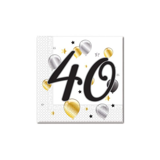 MILESTONE 40 BALLOON & STAR TWO PLY NAPKIN 33X33CM- 20CT