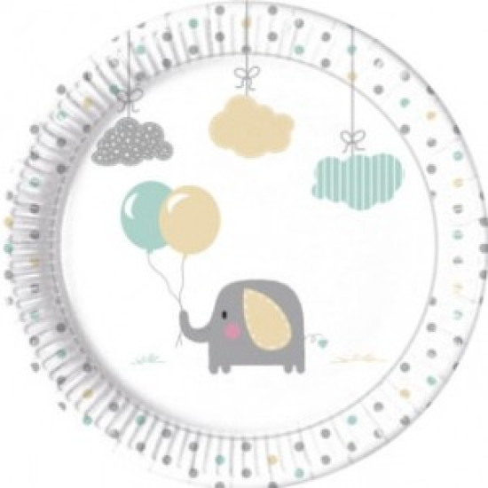 ELEPHANT BABY PAPER PLATES LARGE 23CM- 8CT
