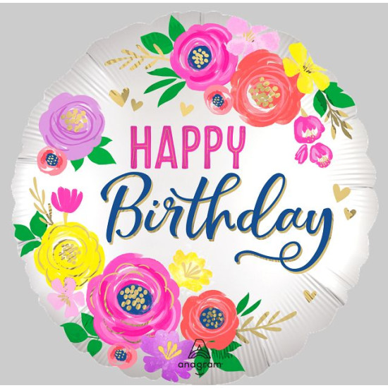 Artful Floral Birthday 18" Foil
