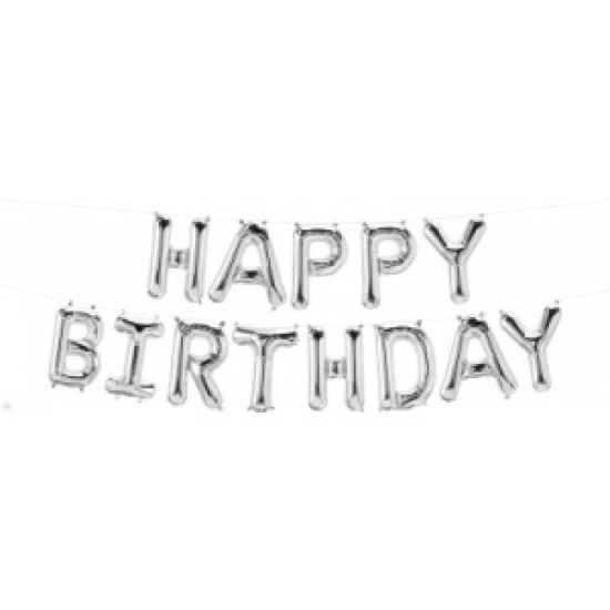 16 INCH FOIL HAPPY BDAY SILVER KIT AIR FILLED