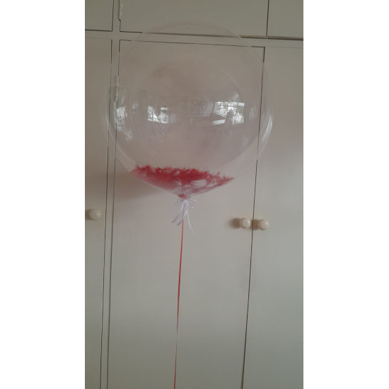 Clear bubble with red feathers