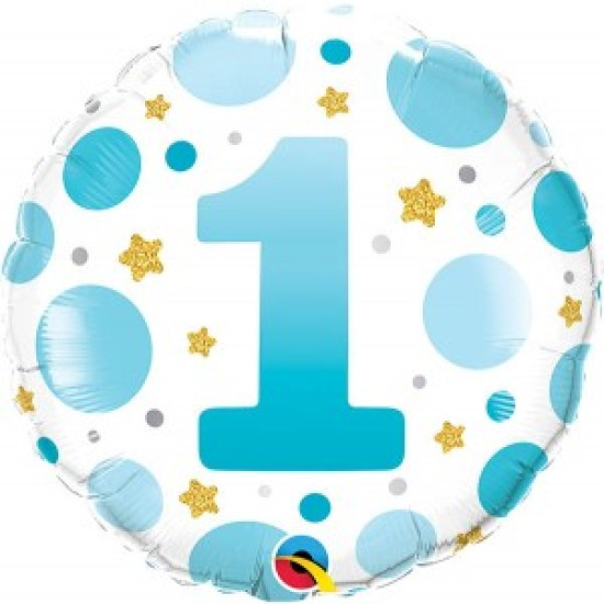 ROUND AGE 1 BLUE DOTS 18 INCH FOIL 