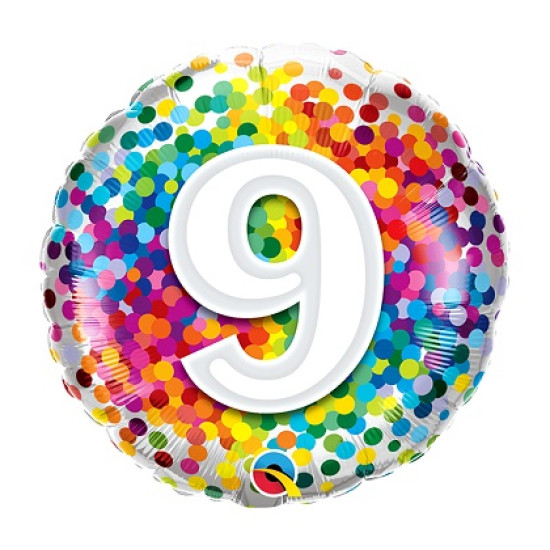 18 INCH FOIL AGE 9 RAINBOW CONFETTI