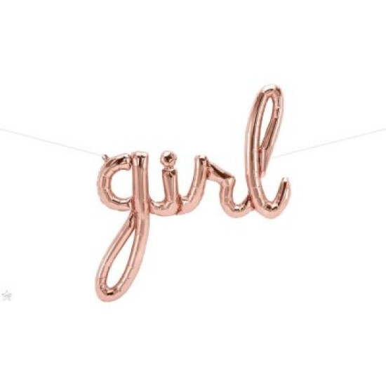 Foil GIRL SCRIPT Rose Gold- AIR FILLED Letter Banner 37 Inch 
