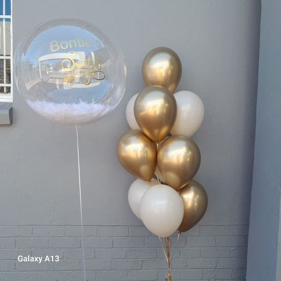 Gold & Sand 10 Balloon Bouquet with Clear Personalized 