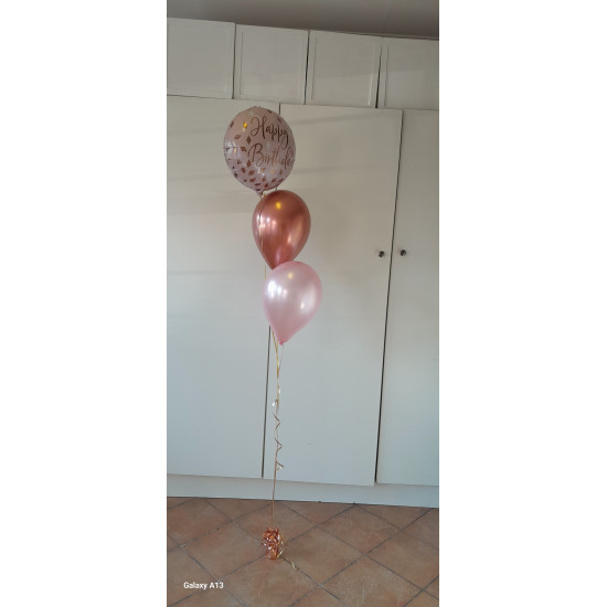 Rose Birthday 3 Balloon Bouquet on a weight
