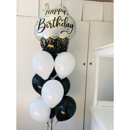 Birthday Wishes Black and White 10 Balloon Bouquet