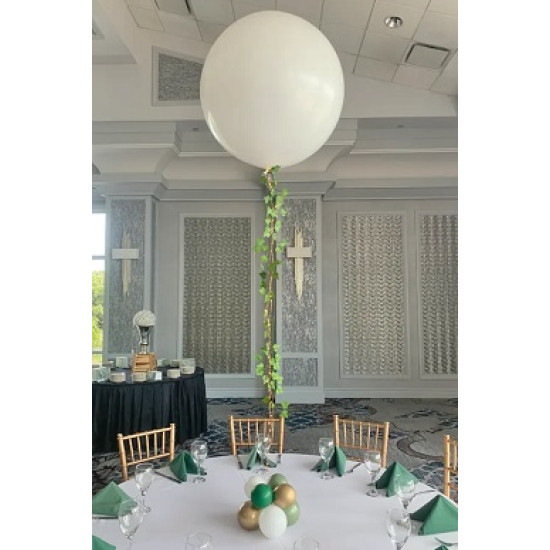 Round Big White Balloon with Ivy String Centerpiece