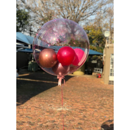 24 Inch Clear Bubble with Angel Hair & Small Balloons Inside