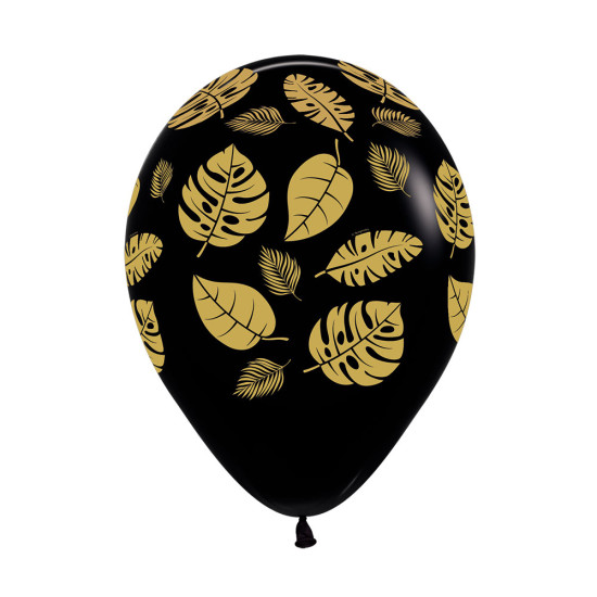 Leaves Gold on Black Latex Balloon