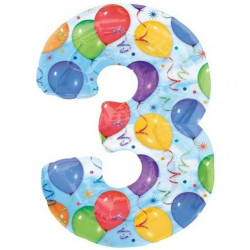 Foil Balloons - Numbers - 3 - Multicoloured