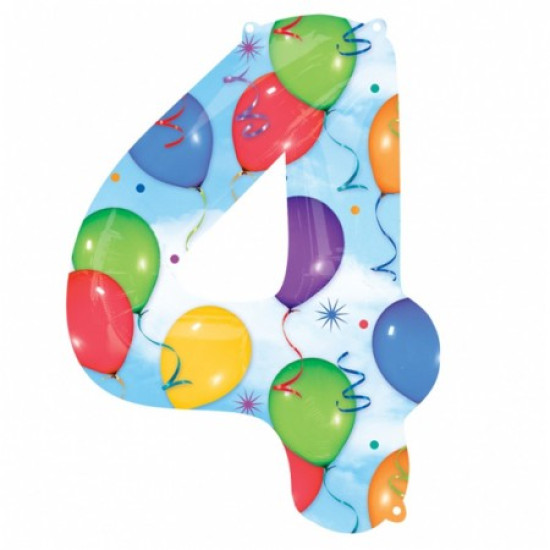 Foil Balloons - Numbers - 4 - Multicoloured