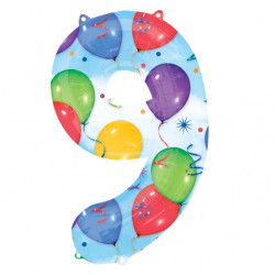 Foil Balloons - Numbers - 9 - Multicoloured